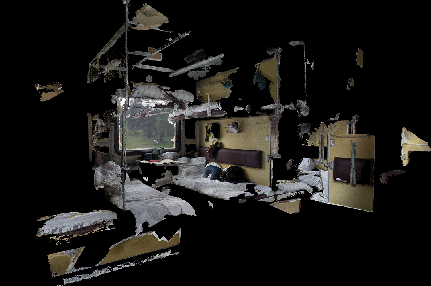3D scan of train cabin with lots of artefacts in form of holes in the geometry