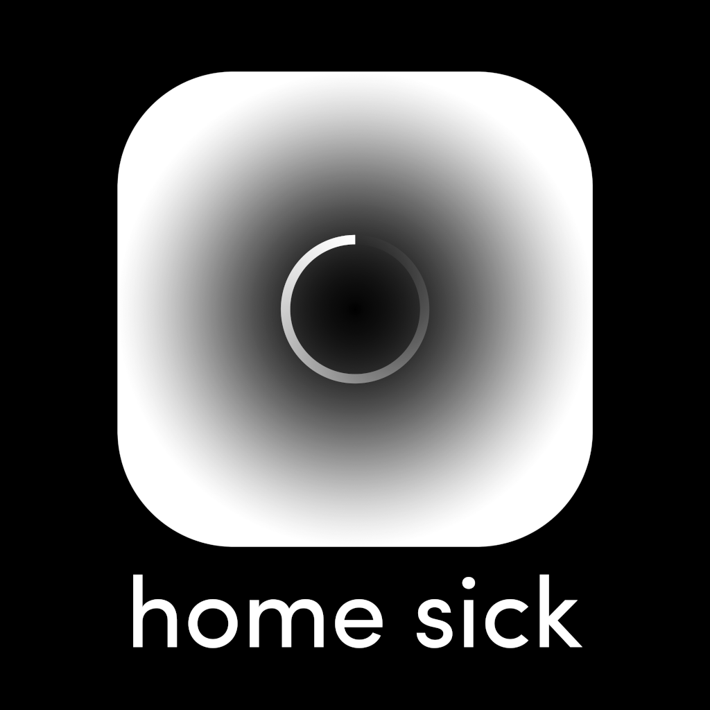 app icon (radial gradient from inner black to outer white with overlayed loading icon) and name of diploma project home sick