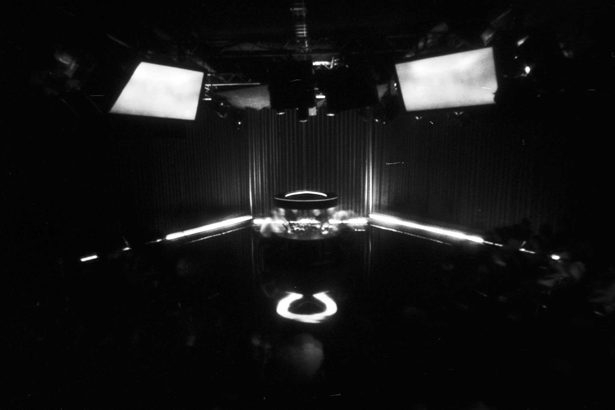 long exposure of tv studio in high grain analog black and white